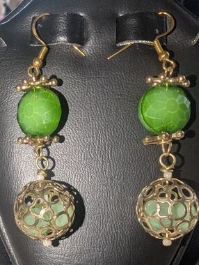 NEW PrimalNeed OOAK Handcrafted "Mermaid Bubbles" Gold-tone Earrings